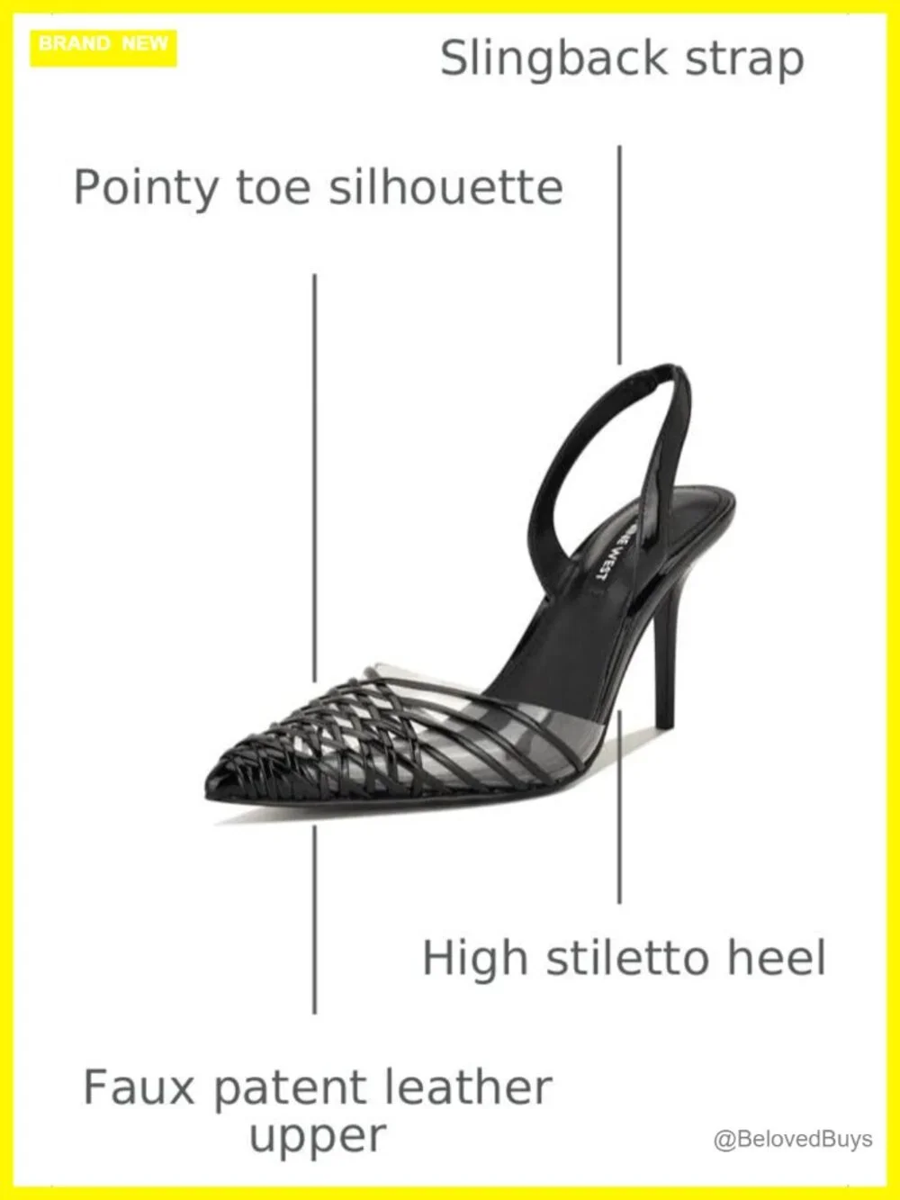 Nine West Pemma Pointy Toe Stiletto Heels Faux Patent Leather Slingback Pumps